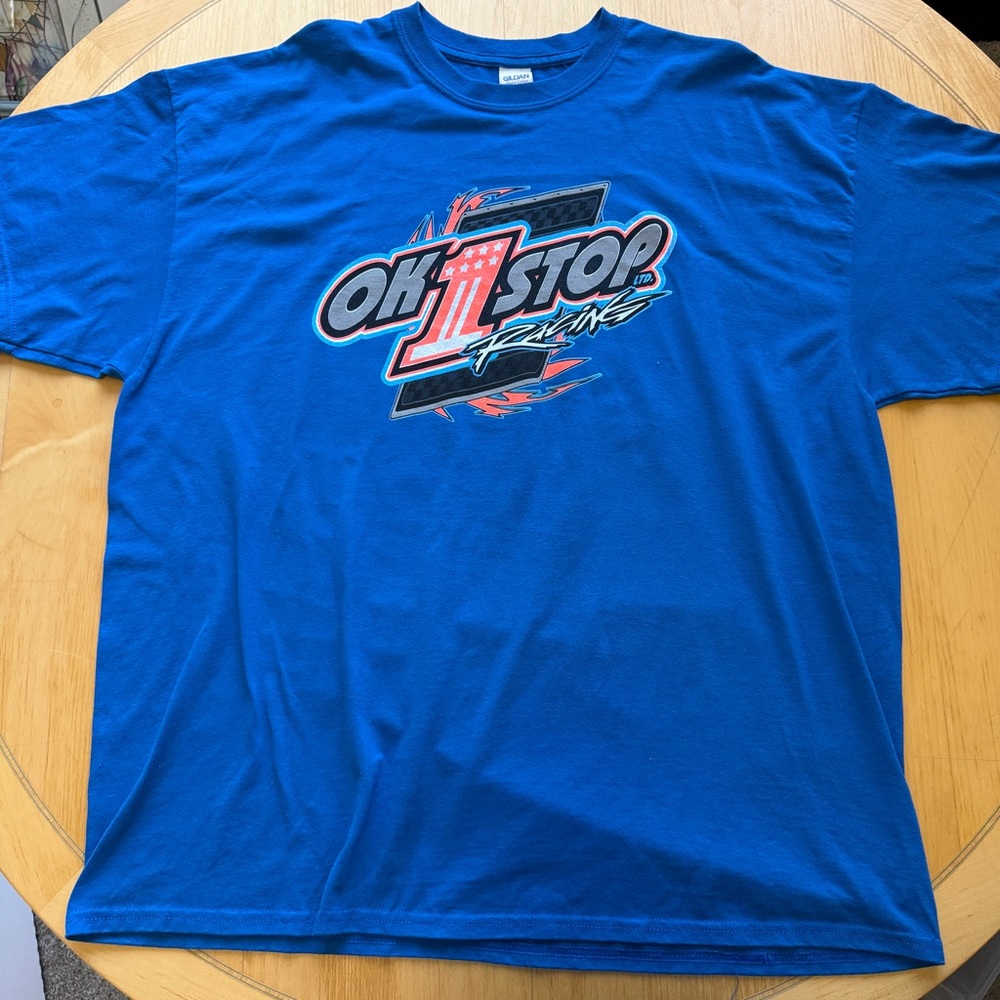 OK 1 Stop Racing Graphic Tee Blue Size L Stock Car Sponsor Shirt
